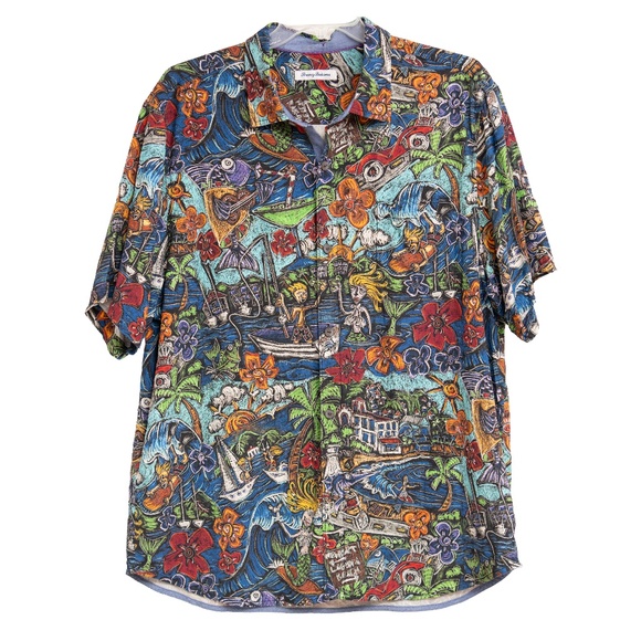 Tommy Bahama Artist Series Shirt Mens XXL Segel Cali Coast 100% Silk Button Up - Picture 1 of 9